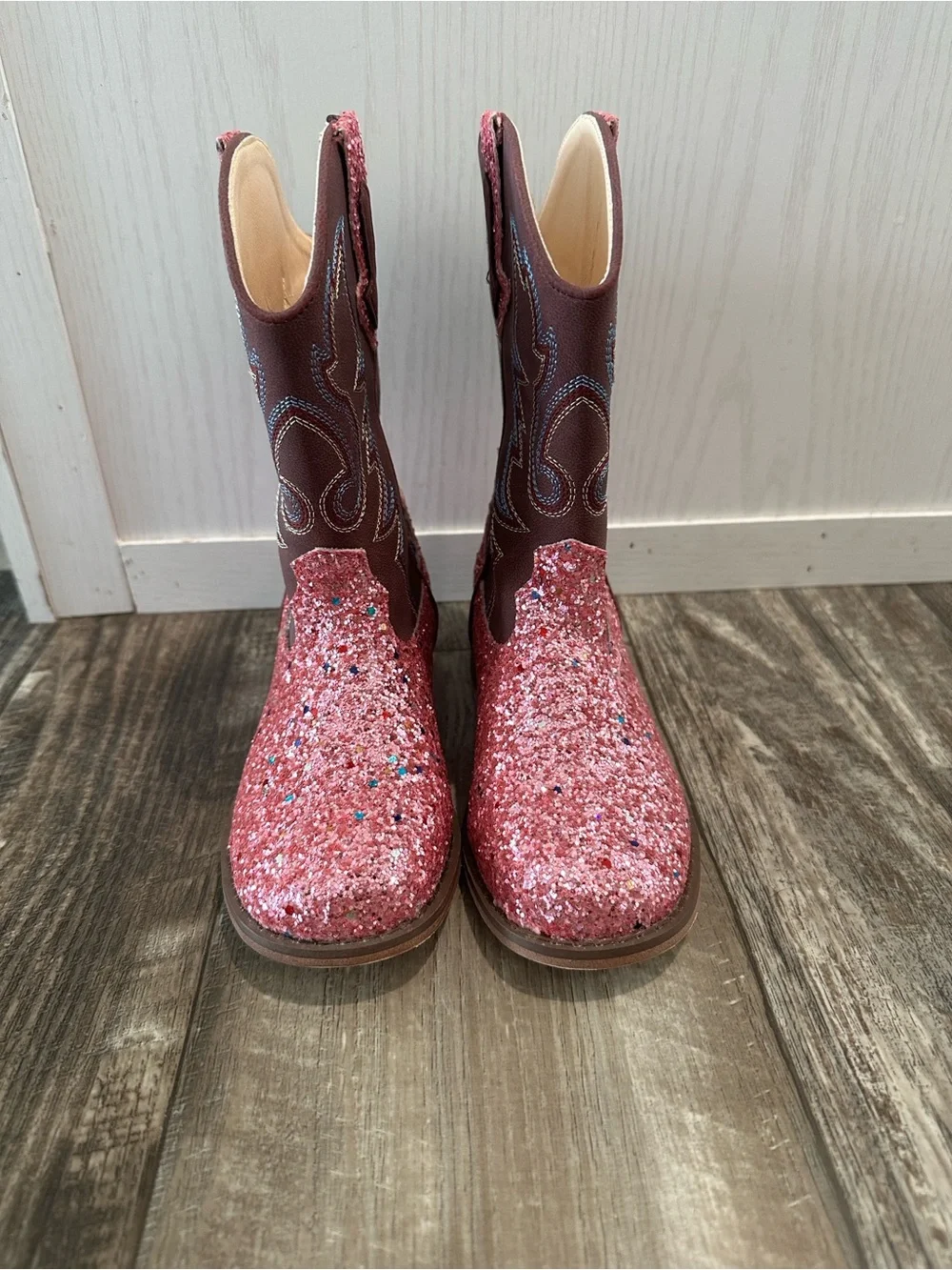 Kids Glitter Pink Western Boots - Sparkle Pull-On Cowboy Style